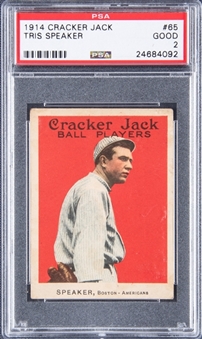1914 Cracker Jack #65 Tris Speaker – PSA GD 2
